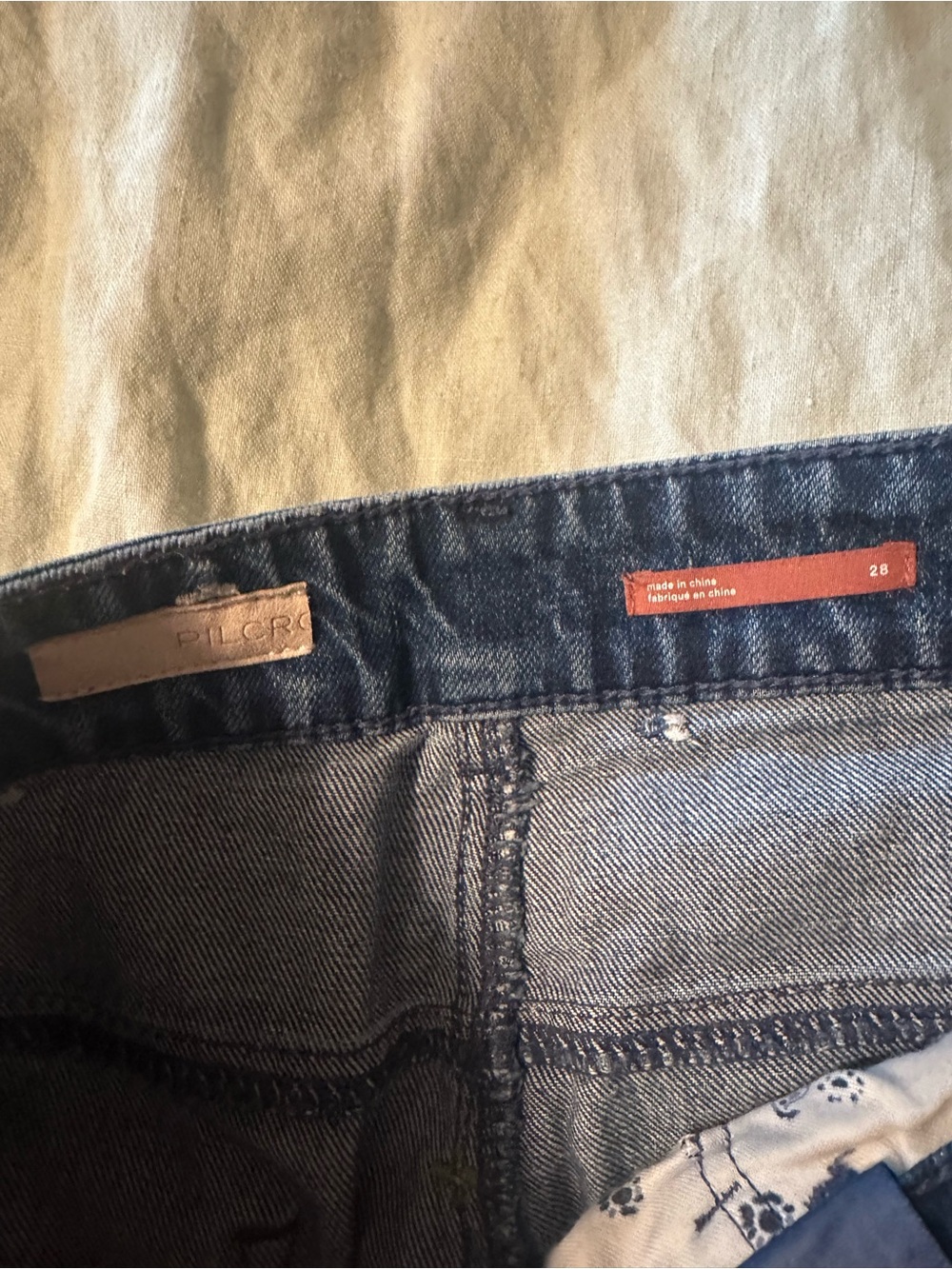 Pilcro Dark Blue Embroidered Flare Jeans with White Paint Accents - Picture 2 of 3